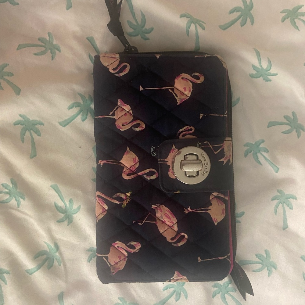Vera Bradley Flamingo Print Wallet - Navy and Pink